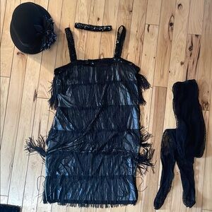 Black Fringe “Great Gatsby”Dress with Accessories